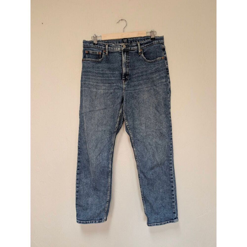 GAP Womens Zip Fly Straight Leg Cigarette Cropped Denim Jeans Blue Size 14/32